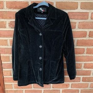 Warm black coat with silver throughout. Size large